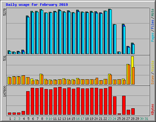 Daily usage for February 2019